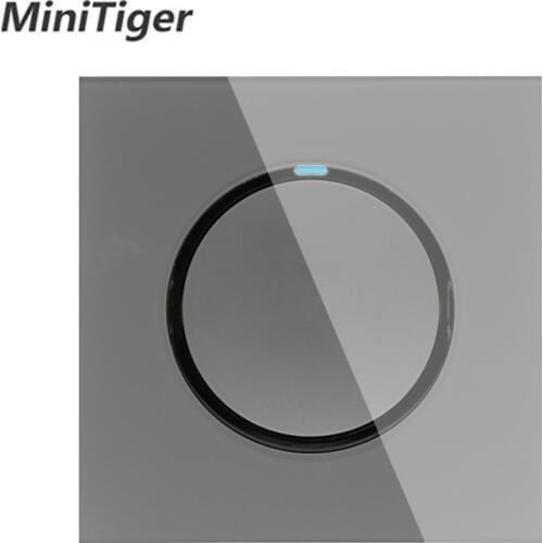 Minitiger 1 Gang 1 Way Random Click On / Off Wall Light Switch With LED Indicator Knight Gray Crystal Tempered Glass Panel