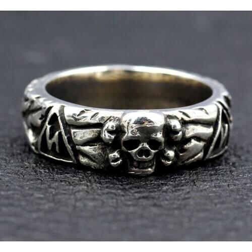 2020 new fashion SKULL RING s925 Sterling Silver Hand make World War II men ring army fan Medal honor thai silver ring for man