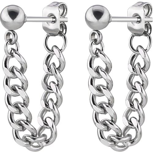 Cool Punk Chain Link Dangle Earrings For Men Boy 2019 Korean Fashion Black Silver Color Drop Earrings Party Jewelry