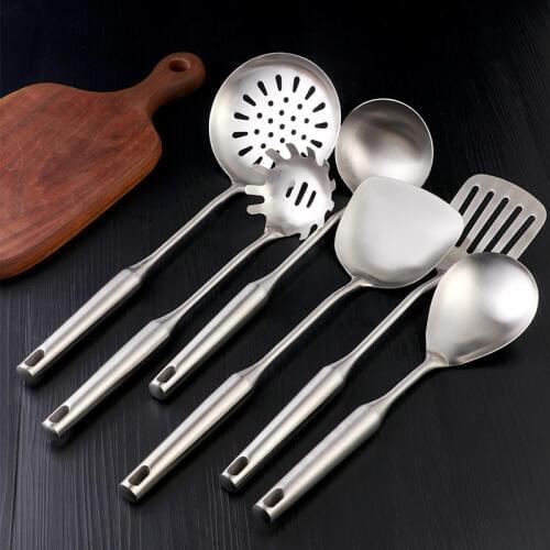 2 Pcs Silver Cooking Tools Set Long Handle Cooking Tools Metal Stainless Steel Kitchen Kitchenware Utensil