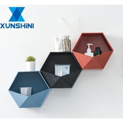 XUNSHINI Bathroom Shelf Wall-mounted Geometric Punch-free Wall Decoration Shampoo Shower Shelf Bathroom Accessories