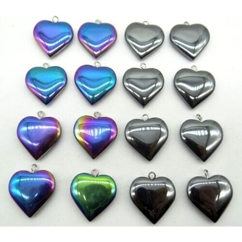 Natural Quartz crystal Titanium Hematite hand-Carved Heart-shaped Gem pendant for diy jewelry making necklace Accessories10pcs