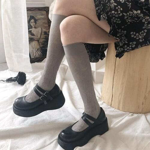 New Mesh Long Socks Women Transparent Thin Floral Stockings High Knee Socks Girls Elastic Fishnet Socks Club Party Lolita Style