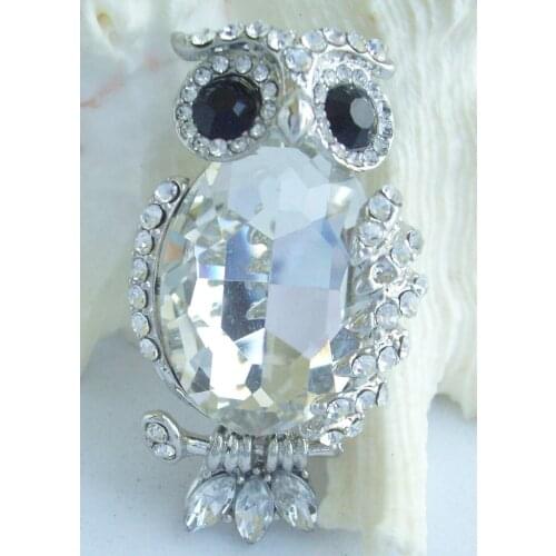 Charming Bird Owl Brooch Pin w Clear Rhinestone Crystals EE05014C1