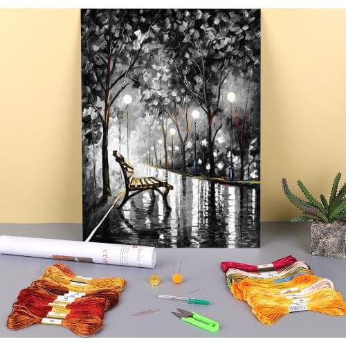 Loneliness Autumn Printed Water-Soluble Canvas 11CT Cross Stitch Full Kit DIY Embroidery DMC Threads Craft work Adults