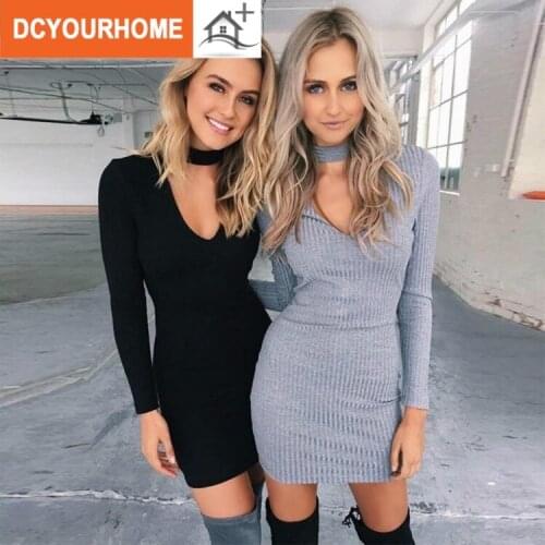 Autumn Winter Women Sexy Elegant Dresses V-Neck Long Sleeve Work Wear Woman Dress In Solid Colors Christmas