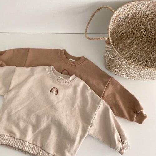 Autumn Toddler Baby Girls Boys Rainbow Embroidery Sweatshirts Tops Kids Long Sleeve T-shirt Sweatshirt Baby Clothes Outfits
