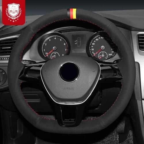 Sweat absorption Suede good quality Hand stitch Steering wheel cover For VW Golf 7 Sagitar PASSAT Lamando polo MAGOTAN Teramont