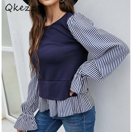 Женские полосатые футболки Qkezz China At AliExpress