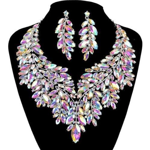 Luxurious Dubai style Wedding Jewelry Sets Rhinestone AB Crystal Statement Bridal Necklace Sets Christmas Gift for women jewelry
