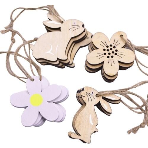 Happy Easter Rabbit Decor Wooden Pendant Cute Easter Bunny Egg Chick Wood Crafts For Home Party Hanging Supplies Easter Gifts