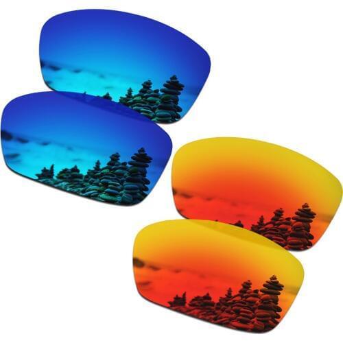 SmartVLT 2 Pairs Polarized Sunglasses Replacement Lenses for Oakley Plaintiff Squared Ice Blue and Fire Red