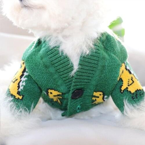 Buttoned pet sweater autumn and winter clothes green dinosaur Teddy cat Bichon small dog VIP Schnauzer Pomeranian dog clothes