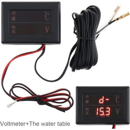 12V Universal 2 In 1 Car Digital Anti-shake Water Temperature Gauge + Volt Gauge with Sensor for Car / Truck