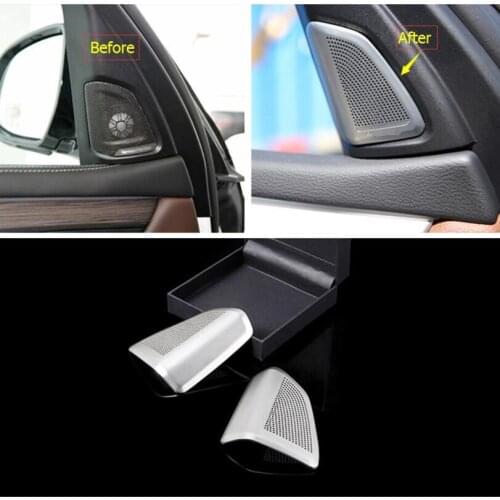 Yimaautotrims Pillar A Stereo Loudspeaker Sound Speaker Audio Cover Trim Fit For BMW X5 F15 2014 - 2017 X6 F16 2015 - 2018 Metal