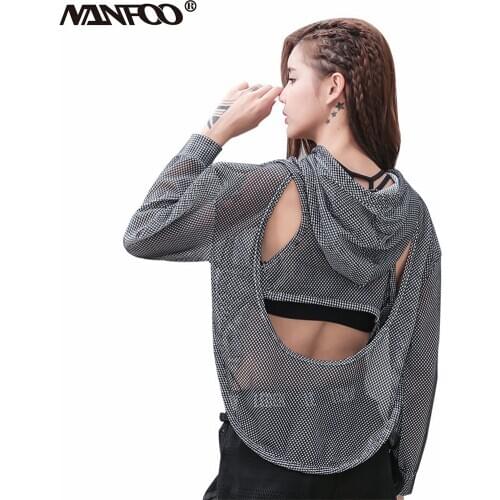 New 2 Colors Running Sport Shirts For Women Long Sleeve Hooded Yoga Sportwear Hollow Out Back Sexy Gym Sport Smock Tops Jacket