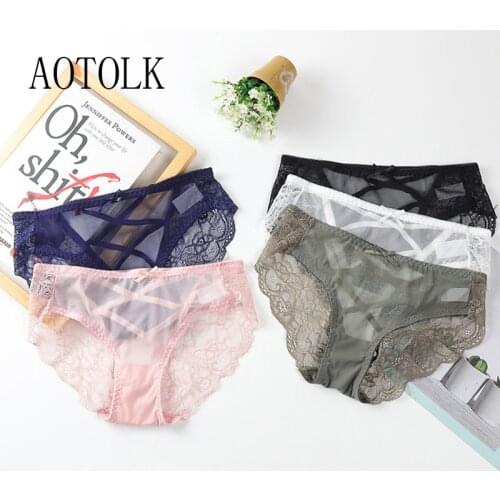 3Pac Lace Panties Women Sexy Transparents Underwear Hollow Out Woman Lingerie Low Waist M-3XL Large Size Lady Soft Underpantes