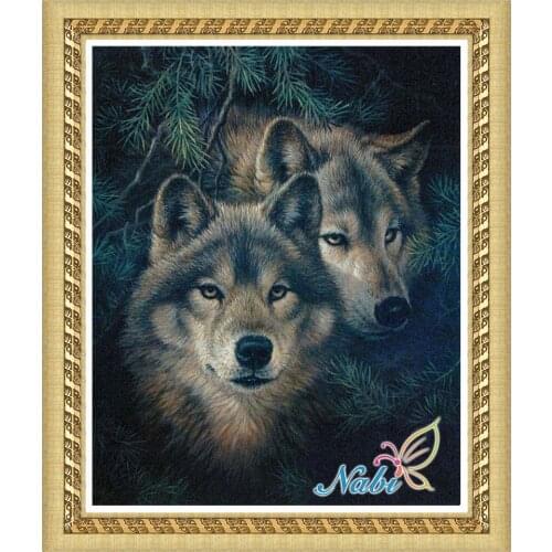 Animals wolf printed dmc pictures 2981R - Round Diamond embroidery cross stitch diamond mosaic painting