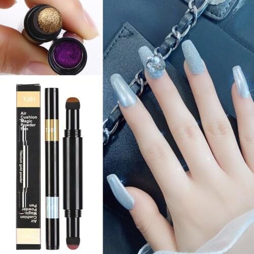 1Pcs/Set Nail Art Double-ended Air Cushion Pen Air Cushion Magic Mirror Powder Laser Gold and Silver Pen Aurora Powder Nail Pen