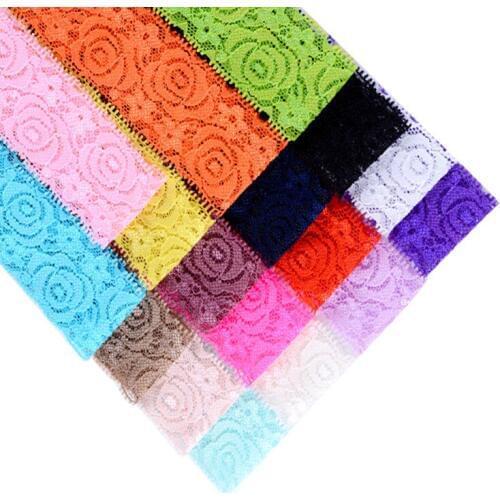 10pcs/Lots 4cm Colorful Elastic Spandex Lace Trimming DIY Baby Girl Headband Hairband Handmade Crafts Material Perimeter=37cm
