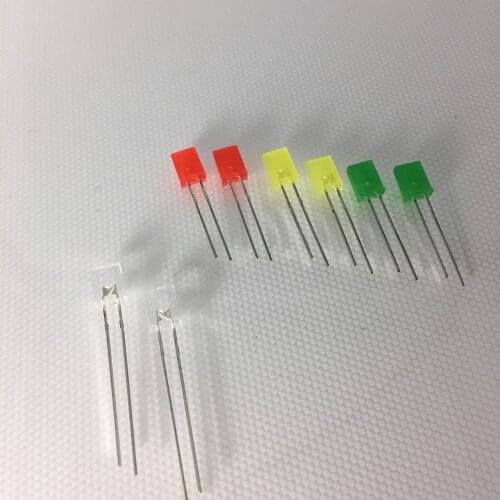 100pcs LED Red/Green/ yellow/ 2*5*7 Diffused Rectangle blue Transparent 257 Wide Angle DIP Square Light Emitting Diode led