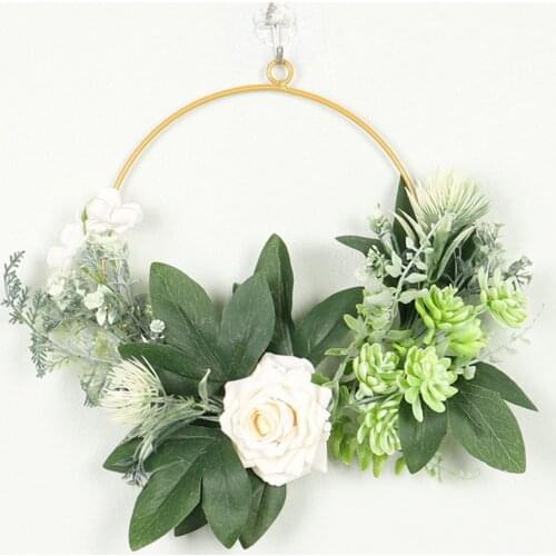 12.59in Artificial Rose Wreath Succulents Home Living Room Door Garland Home Decor Decorative Fake Flower Wreath