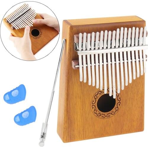 17 Key Kalimba Single Board Solid Acacia Wood Thumb Piano Mbira Natural Mini Keyboard Instruments with Complete Accessories