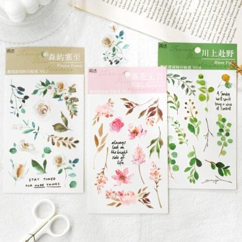 2 Sheets Vintage Plants Flower painting washi sticker package DIY diary junkJournal decoration sticker album scrapbooking