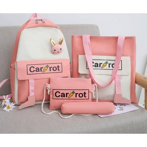 2021 4Pcs/set Canvas School Bags for Teenage Girls High Quality Cute Backpacks Women Bookbags College Travel Backpacks Female