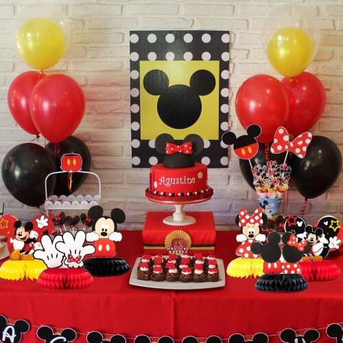 7pcs/lot Disney Mickey Birthday Party Decor Flip Desktop Decor Minnie Mickey Honeycomb Cardboard Set Desktop Decoration