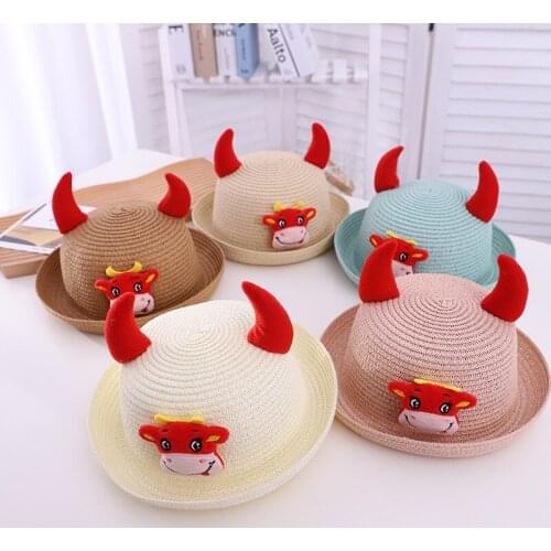 New Arrival 2021 Children Boys Girls Sunhats Summer Bucket Hat Cap Cartoon Animals Outdoor Breathable Beach Sun Straw Kids Hat
