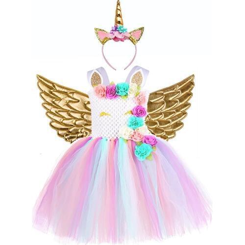 Kids Girl Cartoon Unicorn Party Dress Halloween Baby Floral Tutu Dress Vestido Unicornio Infantile Lol Dress in Girls Clothes
