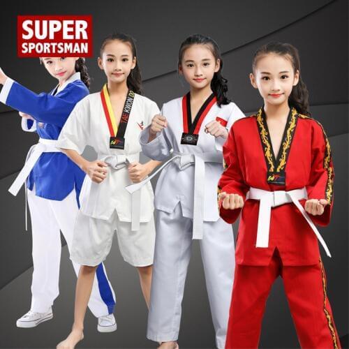Children Taekwondo Dobok Robe Karate Uniform Kids Boy Girl Judo Mooto Wushu Sanda Training Workout Clothes Men Fitness Gym Pants