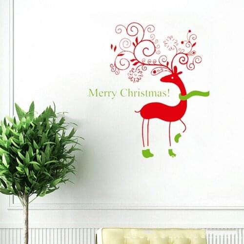 DIY Wall Sticker Christmas Elk Vinyl Wall Decals Removable Stickers Mural for Living Room Bedroom Home Christmas Decor