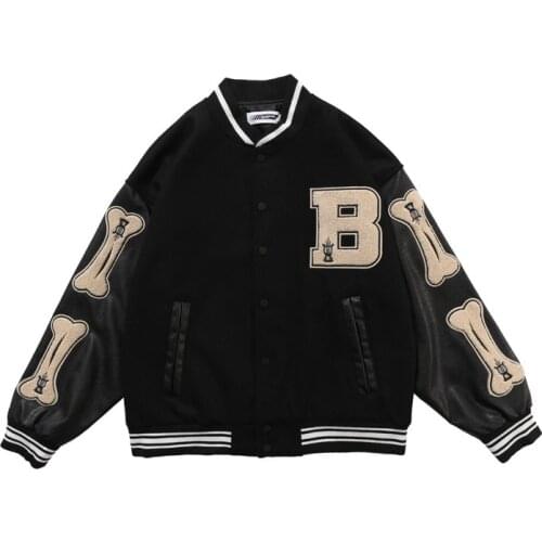 Mens Hip Hop Baseball Jacket Coats Furry Bone Letter Patchwork Optional Harajuku College Style Bomber Jacket Men Oversize M-2XL
