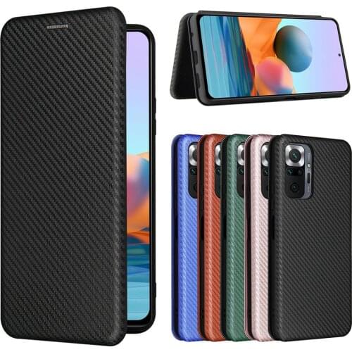 For Xiaomi Redmi Note 10S 10 4G 5G Luxury Flip Carbon Fiber Skin Magnetic Adsorption Case For Redmi Note 10 Pro Max Phone Bags
