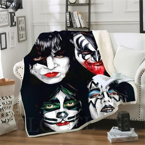 Double Layer Blankets KISS Rock Band 3D Star Character Print Kids Quilt for Home Decoration Office Adult Nap Plush Throw Blanket
