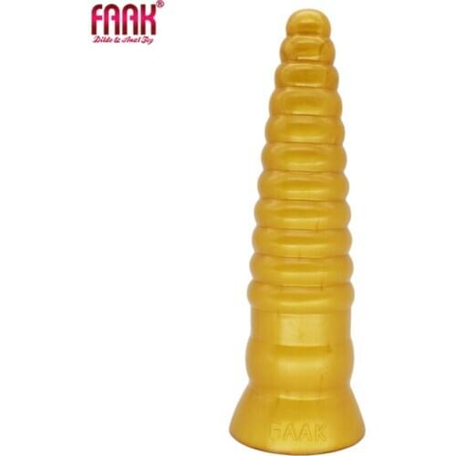 FAAK Big golden silicone anal beads sex toys for women sucker female masturbate butt plug erotic products dildo sex shop