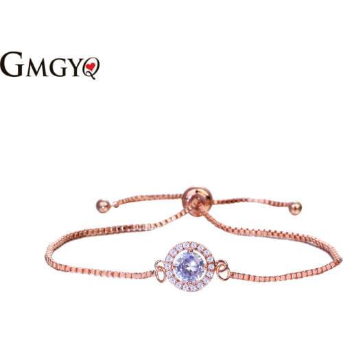 GMGYQ Pulseras Mujer Moda AAA Round Cubic Zirconia Rose Gold Adjustable Bracelets For Women Best Selling 2018 Products
