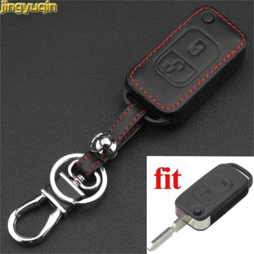 Jingyuqin 2 Buttons Car key Leather Case Cover for Mercedes Benz A C E S SLK E113 W Folding Flid Key FOB Car-styling