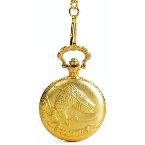 0 Lucky fish pocket watch golden carp trend hung ornaments rich mark retro quartz pocket watch with necklace