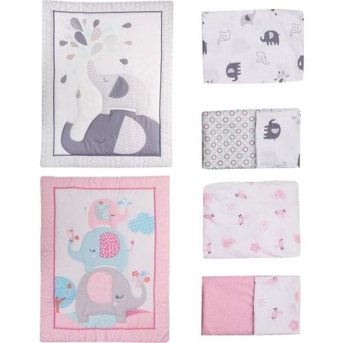 Three-Piece Baby Bedding Set Elephants Theme Crib Bedding Set Including Crib Quilt Bed Sheet Bed Skirt For Boys And Girls