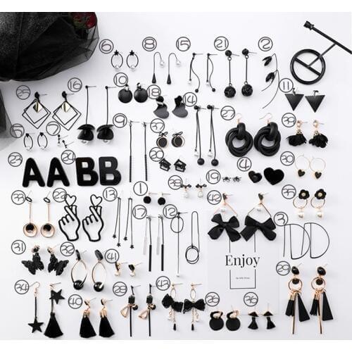 Korean version Fashion black Earrings retro simple female tassel earrings long sweet temperament Women Trendy earrings