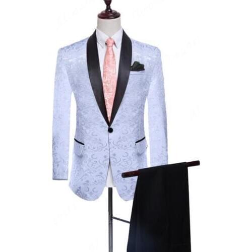 Handsome Groomsmen Jacquard Groom Tuxedos Mens Wedding Dress Man Jacket Blazer Prom Dinner (Jacket+Pants+Tie) A03