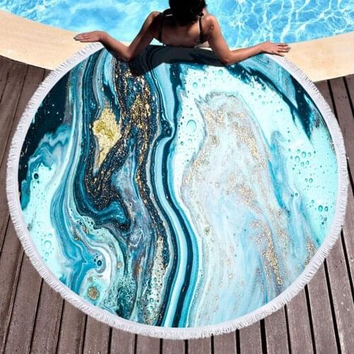 150cm Round Beach Towel for Adult Marbling Print Tassels Beach Towel Mat Carpet Quick Dry Swimming Shower Bath Towel Blanket