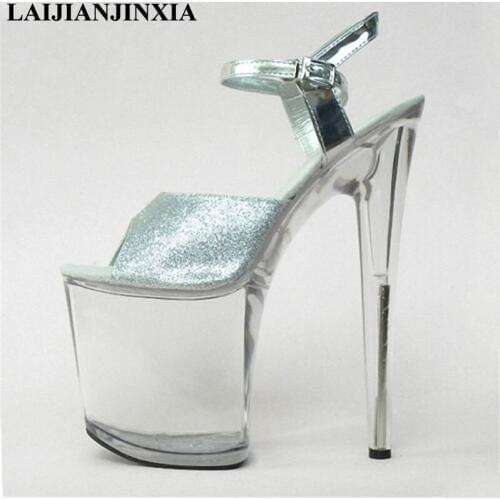 LAIJIANJINXIA Glitter 20cm Ultra High Heels Clear Platform Sandals Sexy Women Night Club Dress Dancing Shoes Pole Dance Shoes