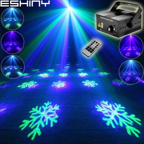 ESHINY Remote Mini Green Blue Laser 6 snowflake Patterns Projector Blue Led Bar DJ Dance Holiday Disco Family Party Light T199D4