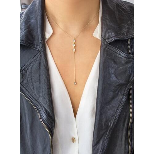 COWBREAD Popular Lariat Women Necklace Long Crystal Simple Necklace Sweet Temperament Fashion Jewelry
