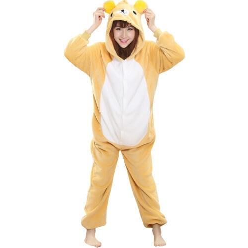 Cartoon Anime Unisex Adult Cosplay Costume Rilakkuma Bear Onesies Pajama For Halloween Carnival Masquerade Party (No Slipper)