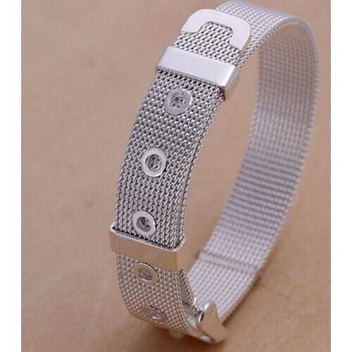 2016New Fashionable Belt Design Pure 925-Sterling-Silver Jewelry Network Strap Bracelet Top Quality 2 Size Options For Woman Man